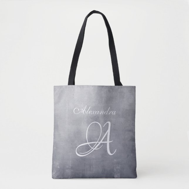 Grey stylish rustic monogram tote bag (Front)