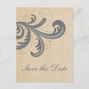 Grey Stylish Swirls Save the Date Postcard