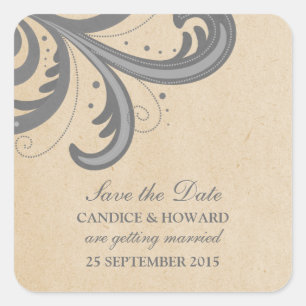 Grey Stylish Swirls Save the Date Stickers