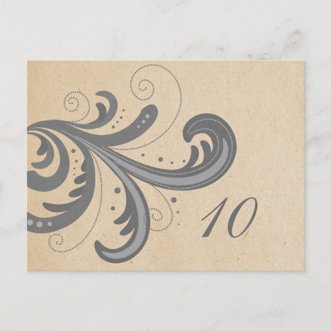 Grey Stylish Swirls Table Number Postcard (Front)