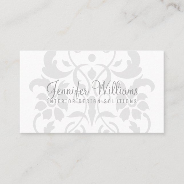 Grey Subtle Damask Business Card (Front)