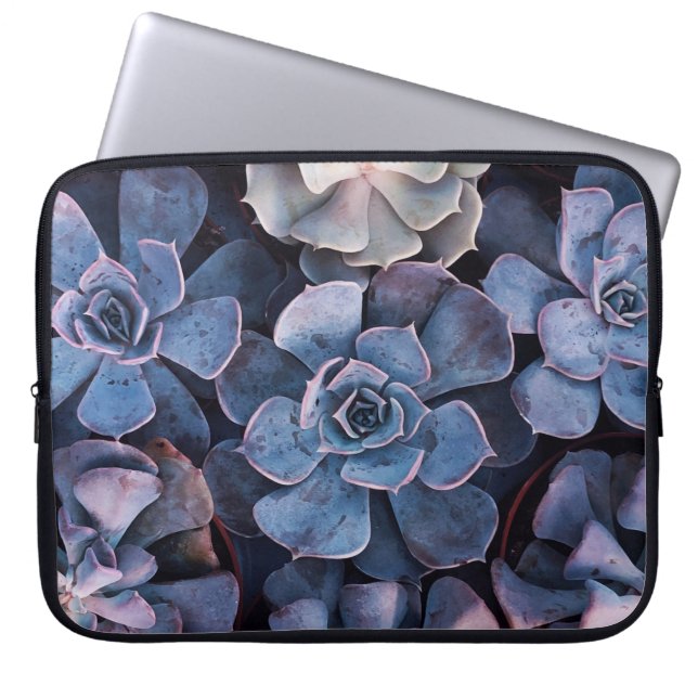 Grey succulents laptop sleeve (Front)