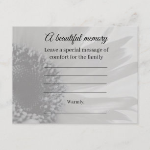 Grey sunflower Memorial Message Card