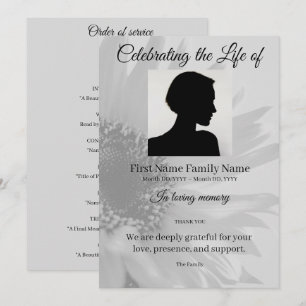 Grey sunflower order of service invitation