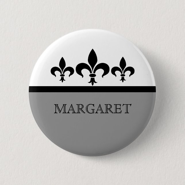 Grey Swanky Fleur De Lis Button (Front)
