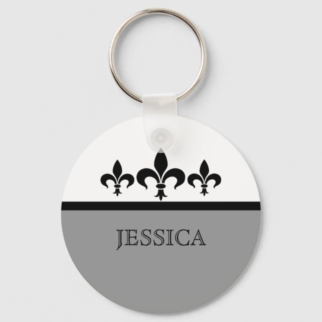 Grey Swanky Fleur De Lis Keychain (Front)