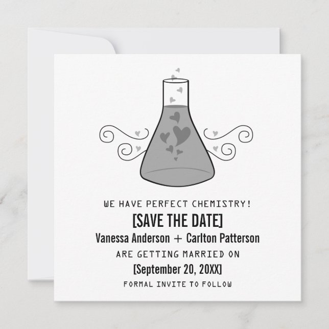 Grey Sweet Chemistry Save the Date Invite (Front)