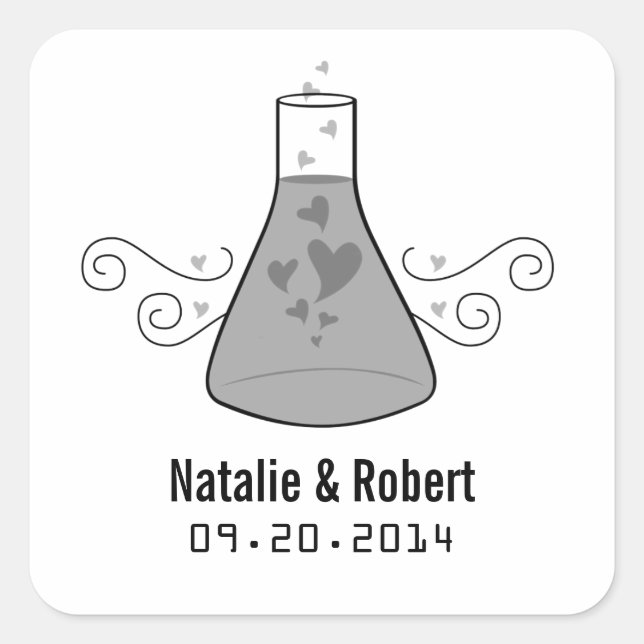 Grey Sweet Chemistry Wedding Stickers (Front)