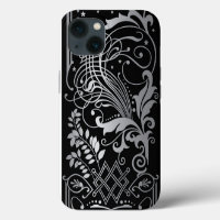 Grey Swirling Damask Pattern on Black