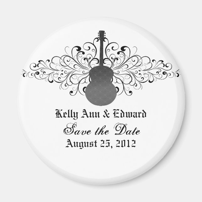 Grey Swirls Guitar Save the Date Magnet (Front)