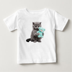 Grey Tabby and Teddy Bear Baby T-Shirt