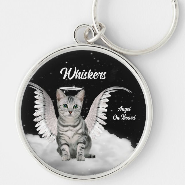 Grey Tabby Angel Cat Sweet Custom Key Ring (Front)