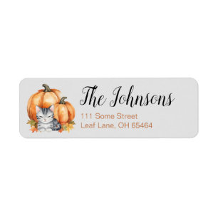 Grey Tabby Cat and Pumpkin Fall Address Label Return Address Label