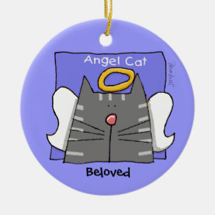 Grey Tabby Cat Angel Personalise Ceramic Ornament