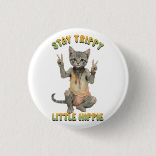 Grey Tabby Cat Boho Stay Trippy Little Hippie 3 Cm Round Badge