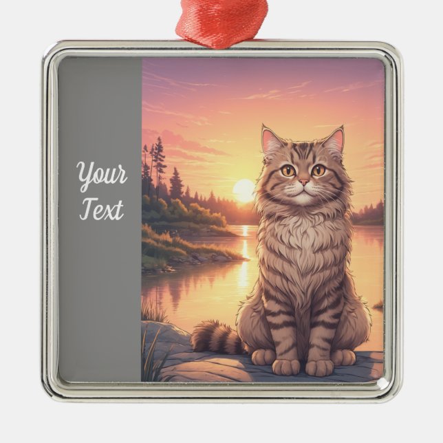 Grey Tabby Cat by Lake Metal Ornament (Front)