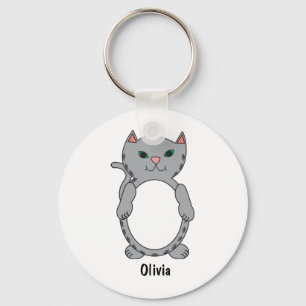 Grey Tabby Cat Cute Personalise Key Ring
