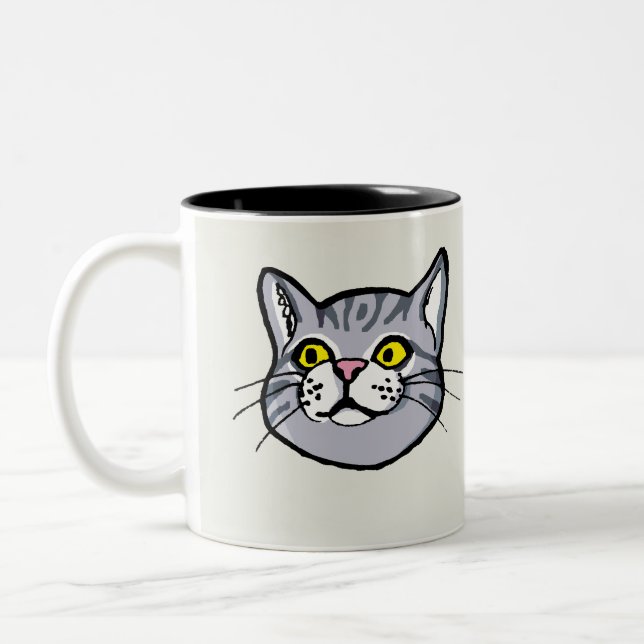 Grey Tabby Cat Drawing Mug (Left)