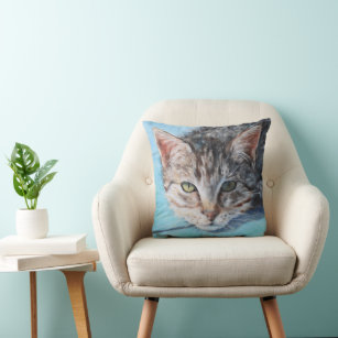 Grey Tabby Cat Eyes Fine Art Cushion