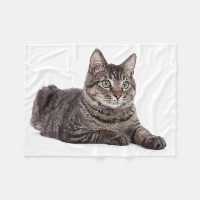 Grey Tabby Cat Fleece Blanket (Front (Horizontal))