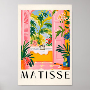 Grey Tabby Cat In A Bathtub, Pink Bathroom Wall Ar Poster