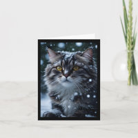 Grey Tabby Cat in Snowstorm Blank Greeting
