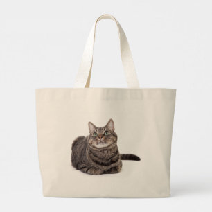 Grey Tabby Cat Large Tote Bag