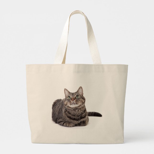 Grey Tabby Cat Large Tote Bag (Back)