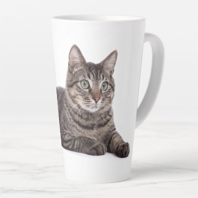 Grey Tabby Cat Latte Mug (Right Angle)