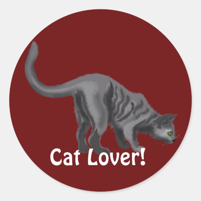 Grey Tabby Cat Lover Gifts Classic Round Sticker (Front)