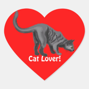 Grey Tabby Cat Lover Heart Stickers