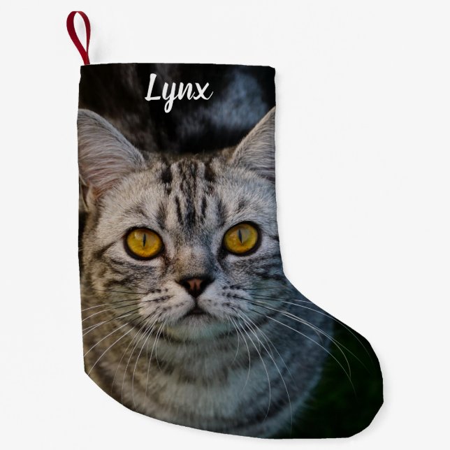 Grey Tabby Cat Metal  Small Christmas Stocking (Front)