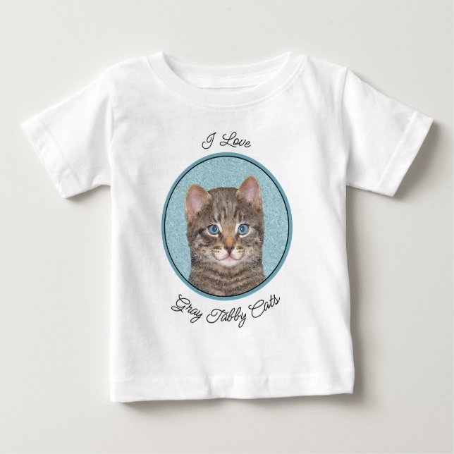 Grey Tabby Cat Painting - Cute Original Cat Art Baby T-Shirt (Front)
