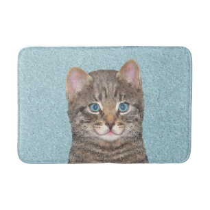 Grey Tabby Cat Painting - Cute Original Cat Art Bath Mat