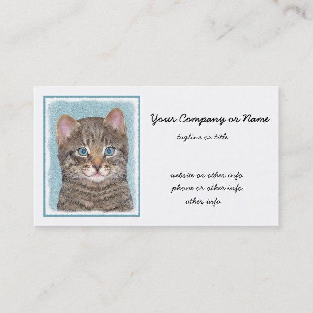 Grey Tabby Cat Painting - Cute Original Cat Art Business Card (Front)