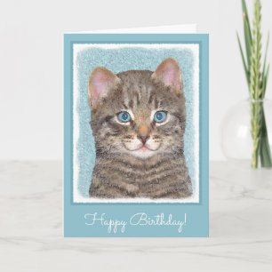 Grey Tabby Cat Painting - Cute Original Cat Art Card