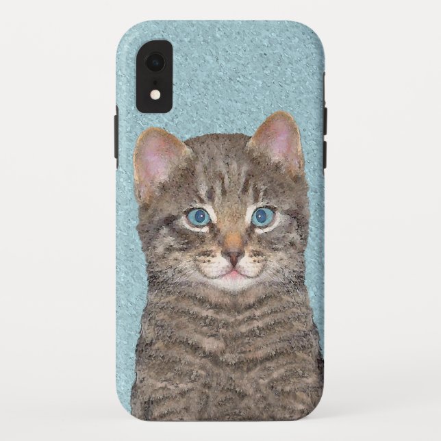 Grey Tabby Cat Painting - Cute Original Cat Art Case-Mate iPhone Case (Back)