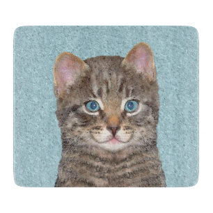 Grey Tabby Cat Painting - Cute Original Cat Art Cutting Board
