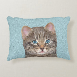 Grey Tabby Cat Painting - Cute Original Cat Art Decorative Cushion