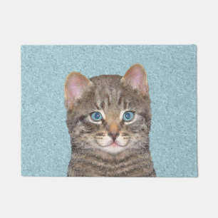 Grey Tabby Cat Painting - Cute Original Cat Art Doormat