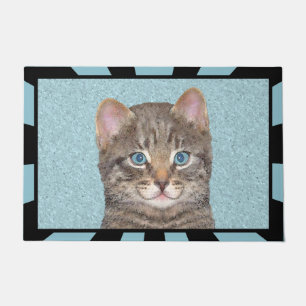 Grey Tabby Cat Painting - Cute Original Cat Art Doormat