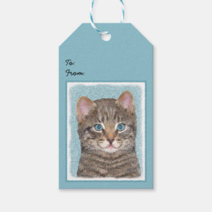 Grey Tabby Cat Painting - Cute Original Cat Art Gift Tags