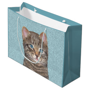Grey Tabby Cat Painting - Cute Original Cat Art Large Gift Bag