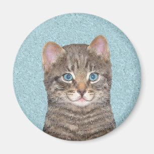 Grey Tabby Cat Painting - Cute Original Cat Art Magnet