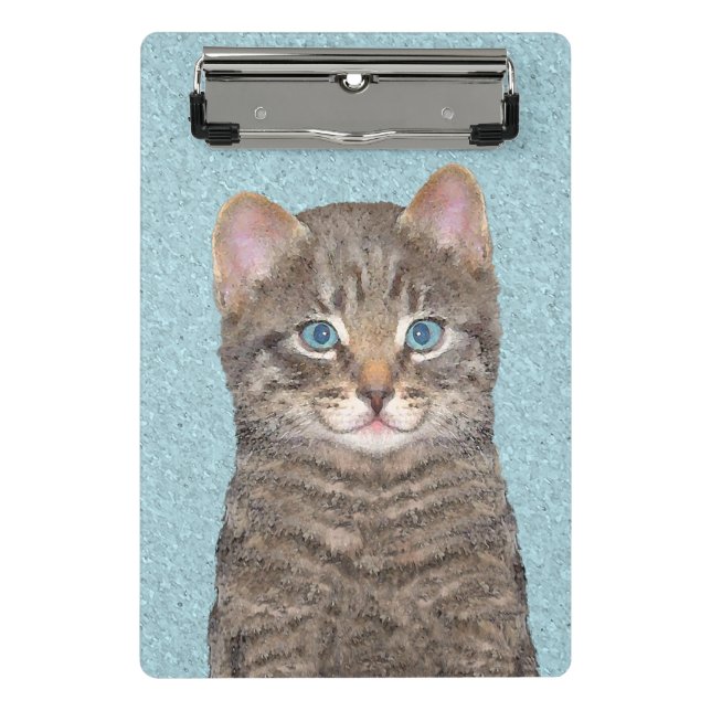 Grey Tabby Cat Painting - Cute Original Cat Art Mini Clipboard (Front)