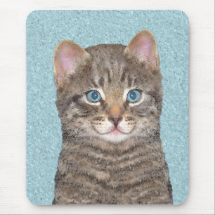 Grey Tabby Cat Painting - Cute Original Cat Art Mouse Pad