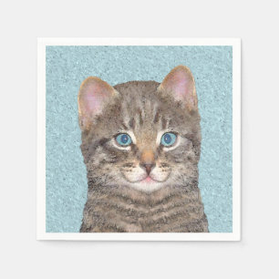 Grey Tabby Cat Painting - Cute Original Cat Art Napkin