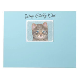 Grey Tabby Cat Painting - Cute Original Cat Art Notepad