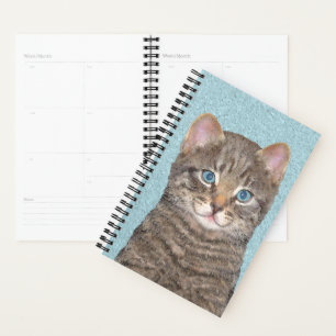 Grey Tabby Cat Painting - Cute Original Cat Art Planner