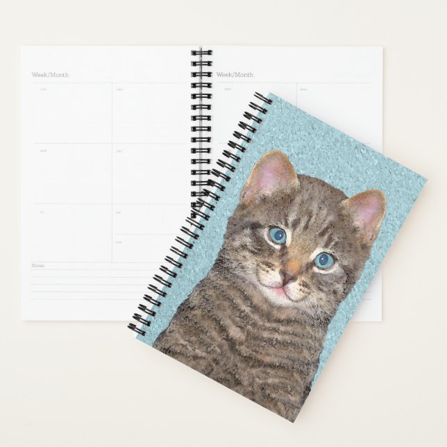 Grey Tabby Cat Painting - Cute Original Cat Art Planner (Display)